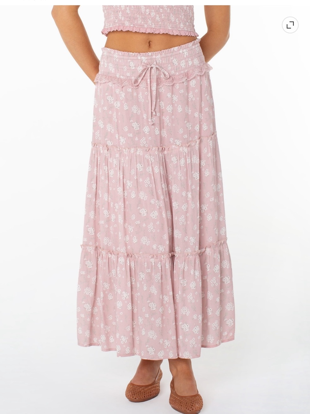 Celebrity Pink Dusty Pink Floral Tiered Maxi Skirt